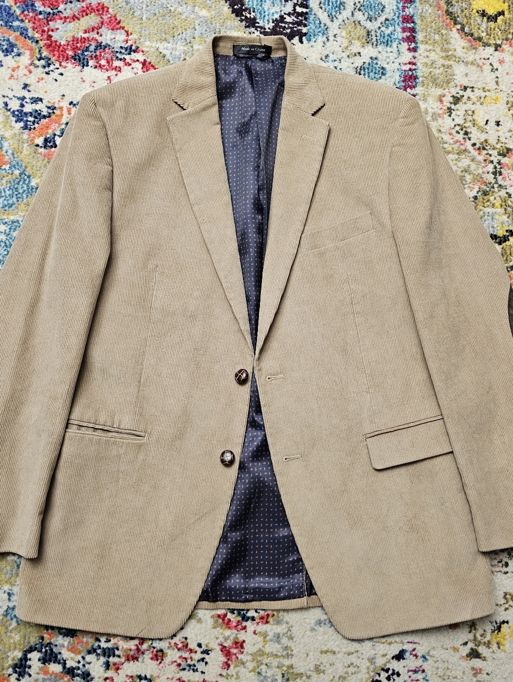 Chaps Sport Coat Mens Size 42R Corduroy Blazer Elbow Patches Khaki Tan - Picture 2 of 16